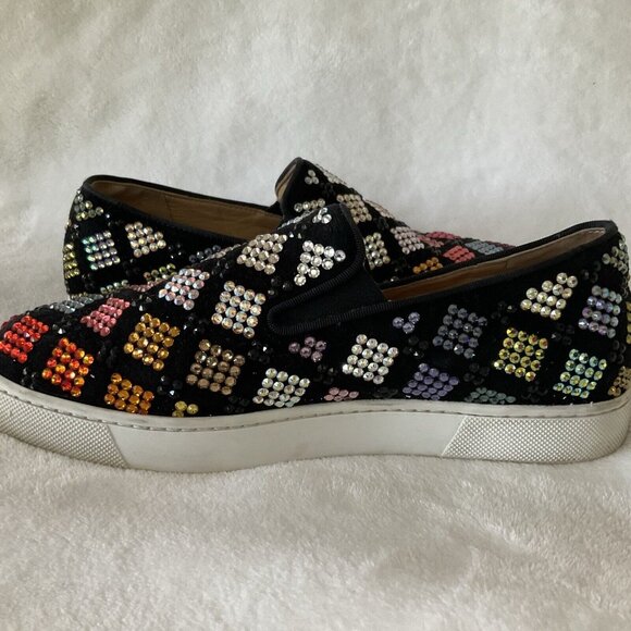 Christian Louboutin Multicolor Crystal Sneakers 7.5 Ladies Black Boat Roller - Picture 6 of 14